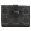 【CELINE】TRIOMPHE  經典品牌印花拼接三折扣式零錢短夾(深咖/黑)