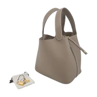 【Hermes 愛馬仕】Picotin Lock 22cm T/C 牛皮桶包(18大象灰/W刻/金釦)