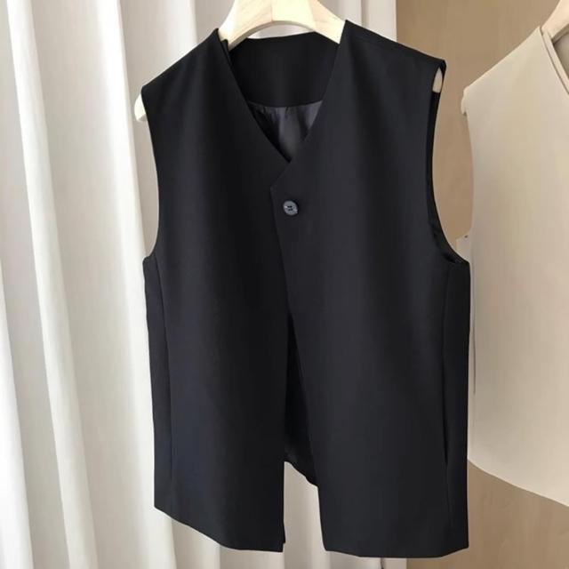 【巴黎精品】西裝背心休閒西服(層疊雙門襟修身純色女外套a1ge55)