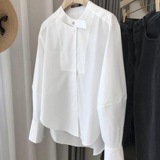 【巴黎精品】現貨+預購 襯衫長袖上衣(拼接縷空前短後長女裝2色a1ge47)