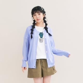 【Dailo】和平鳥繡花標籤薄透寬版長袖針織外套(藍 駝 灰/魅力商品)