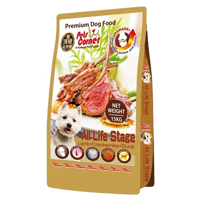 【Pets Corner 沛克樂】頂級天然犬食15kg-羊肉 / 火雞肉(沛克樂狗飼料 狗飼料 狗糧 成犬飼料 大包裝狗飼料)