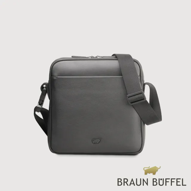 【BRAUN BUFFEL 德國小金牛】台灣總代理 海斯 直式斜背包-黑色(BF533-TW17-BK)