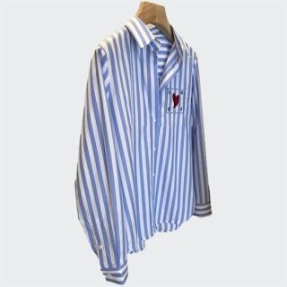 【巴黎精品】現貨+預購 襯衫長袖上衣(藍白條紋愛心刺繡女裝a1ge21)