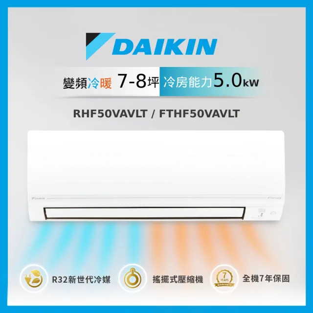 【DAIKIN 大金】7-8坪經典V型變頻冷暖分離式冷氣空調(RHF50VAVLT/FTHF50VAVLT)