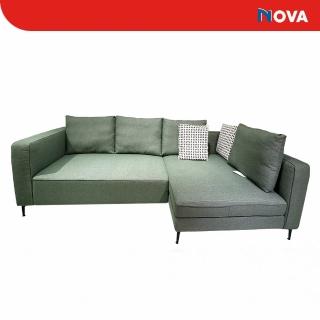 【NOVA】3人座L型布藝沙發(附花紋抱枕)