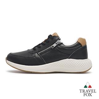 【TRAVEL FOX 旅狐】女鞋 GRACE 真皮微厚底沖孔側拉鍊休閒鞋(924901-101 黑)