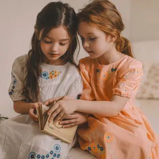 【lulabee】童裝-Puff刺繡裙(白色/橘)