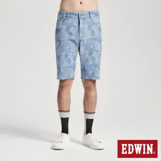 【EDWIN】男裝 冰河玉斜紋 迦績JERSEYS 迷彩丹寧短褲(拔淺藍)