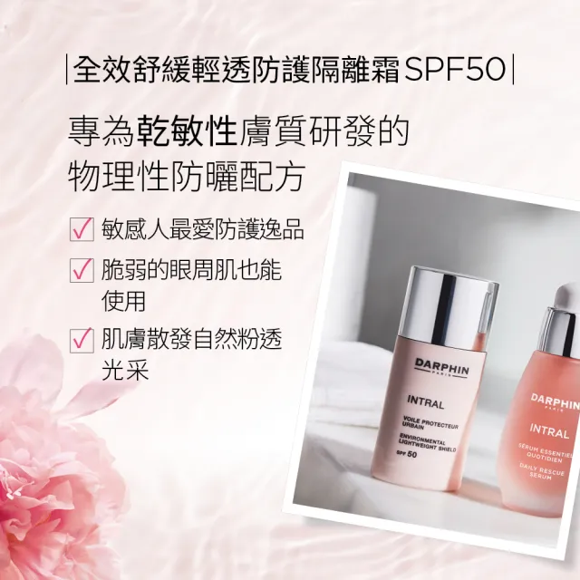 【DARPHIN 朵法】防曬隔離舒緩淨亮組(全效舒緩輕透防護隔離霜SPF50 30ml)