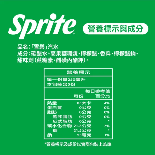 【Sprite 雪碧】寶特瓶 1.25L x12入/箱