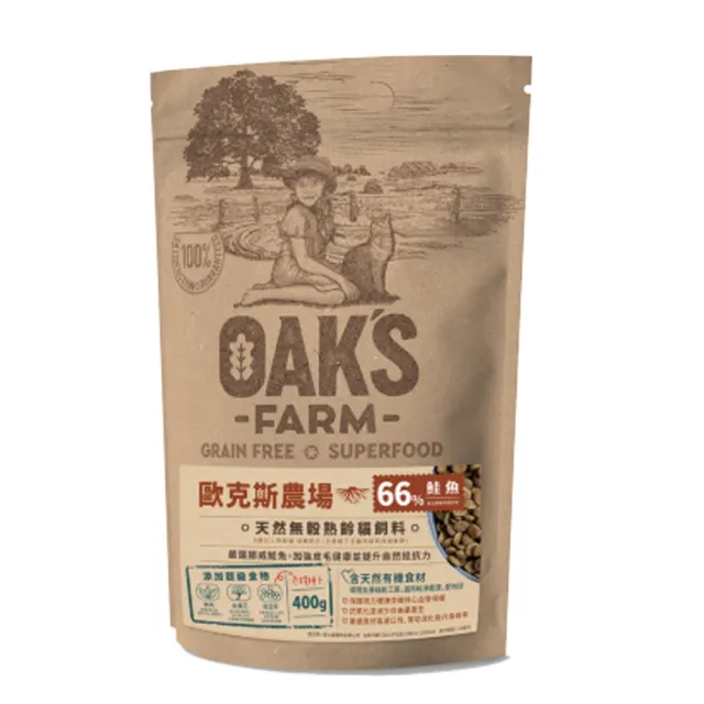 【OAKS FARM 歐克斯農場】天然無穀貓飼料 400g*4包組(貓飼料、貓乾糧、無穀貓糧)