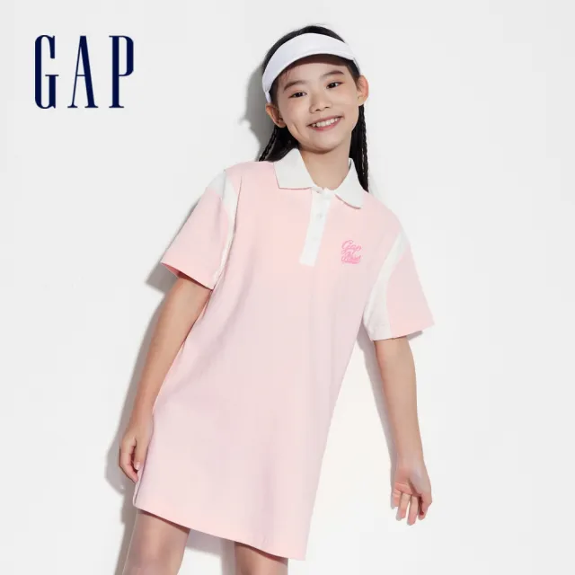 【GAP】兒童裝 Logo小熊印花短袖洋裝-多款任選(466137&466622&466624)