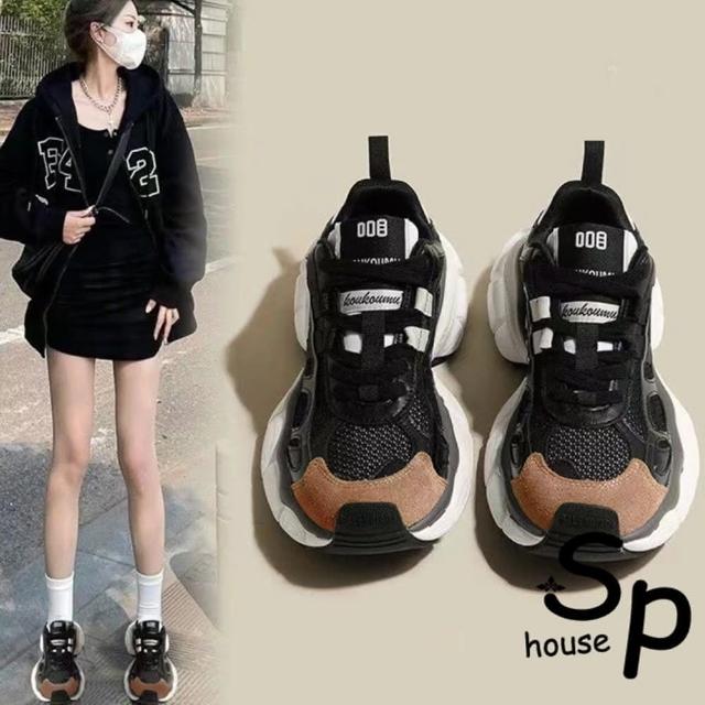 【Sp house】酷黑女孩厚底老爹運動休閒鞋(黑色)