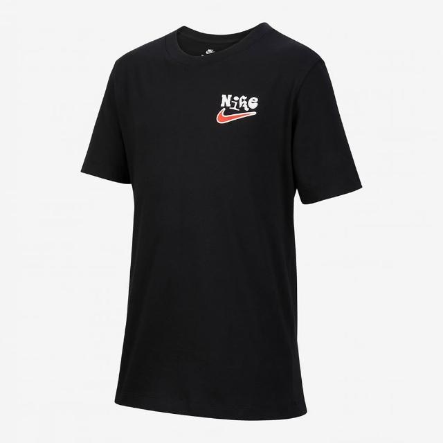 【NIKE 耐吉】上衣 大童 女童 短袖上衣 運動 K NSW TEE CREATE 2.1 VARZITY 黑 FZ5169-010