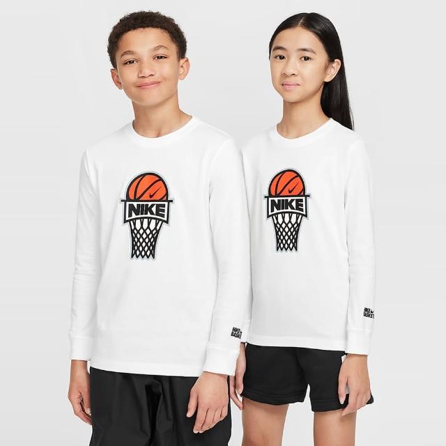 【NIKE 耐吉】上衣 大童 女童 長袖上衣 運動 K NSW LS TEE BASKETBALL 白 FZ5196-100