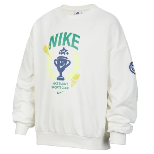 【NIKE 耐吉】上衣 大童 男童 女童 長袖上衣 運動 K NSW FLC CREW LS GCEL 米白 HM4645-133