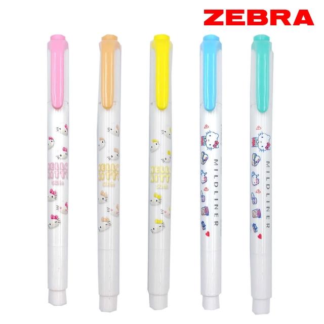 【ZEBRA 斑馬牌】限量HELLO KITTY 50週年款 雙頭柔性螢光筆 5色組