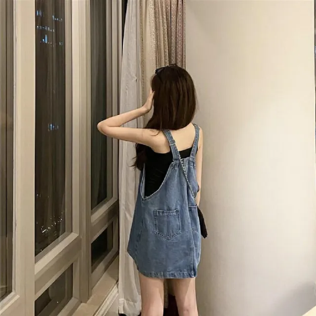 【Shiny 藍格子】時尚顯瘦大口袋造型牛仔吊帶裙 V3789 現+預(女裝 裙子 短裙)