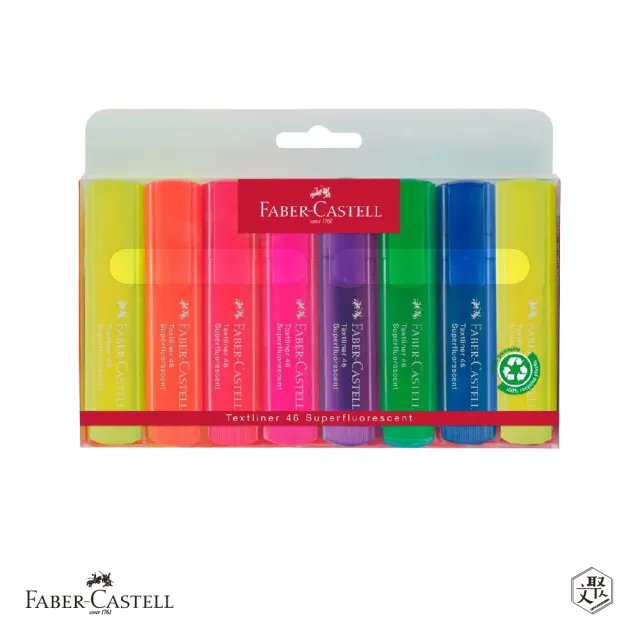【Faber-Castell】Faber-Castell 透明桿扁頭螢光筆套組－8色入(原廠正貨)