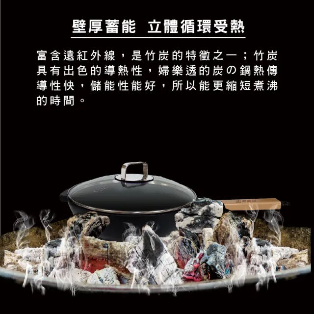 【本錢鋪】婦樂透 遠紅外線全炭百歲鍋 30cm單柄炒鍋+時尚泡麵碗組