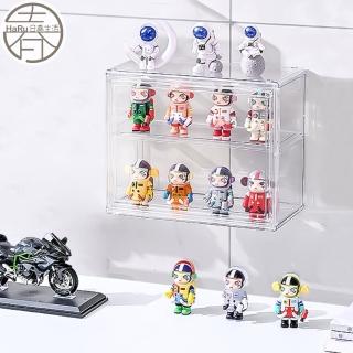 【HaRu日春生活】無痕壁掛透明收納盒-小款二層1入(公仔盒 透明盒 展示盒 壁掛置物盒)