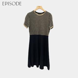 【EPISODE】氣質閃亮金蔥圓領設計菱格紋拼接針織短袖洋裝142719