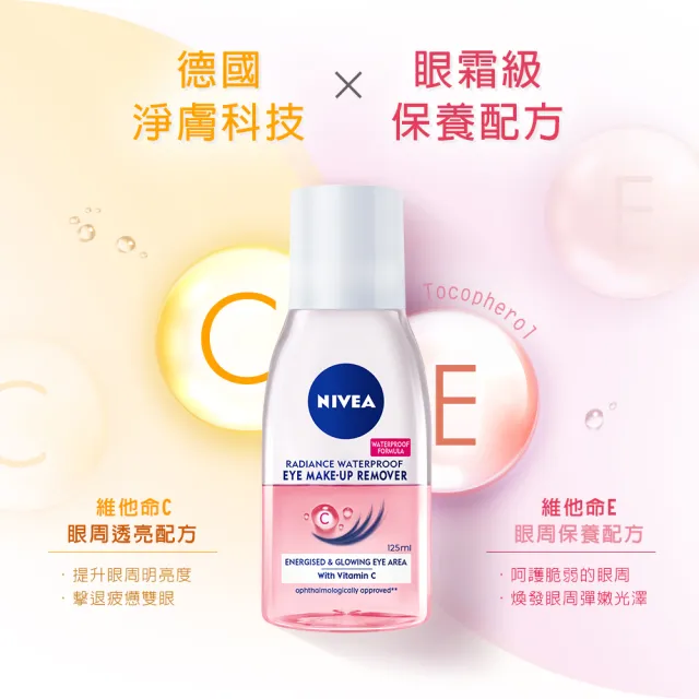 【NIVEA 妮維雅】極淨深層/透亮眼部卸妝液125mlx2入(5秒潔淨藍眼卸/粉眼卸 敏感肌適用)