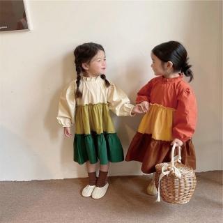 【MANI 瑪尼】女童純棉拚色娃娃裙(女童春秋薄洋裝 撞色公主裙 長袖洋裝)