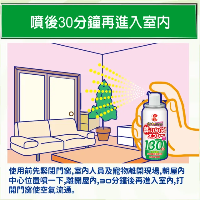 【KINCHO 日本金鳥】噴一下空間防蚊噴霧劑.兩入組(130回.小黑蚊、蒼蠅、蚊子有效)