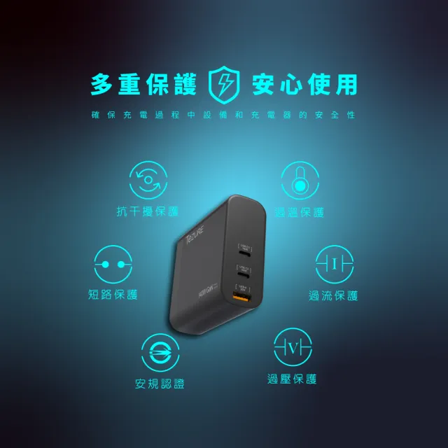 【TeZURE】140w GaN 氮化鎵充電器 2C1A 三孔快充 BSMI認證(筆電/手機/mac/平板都可充)