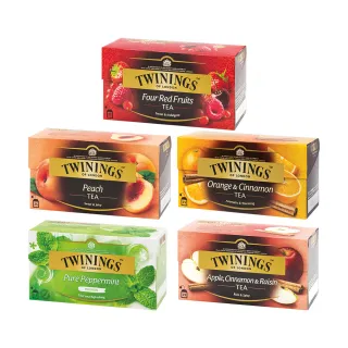 【Twinings 唐寧茶】調味茶包 25包x1盒(四紅果茶/沁心薄荷/香甜蜜桃/香橙肉桂/異國香蘋)