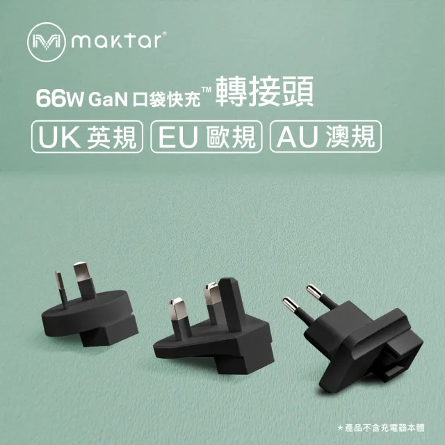 【Maktar】66W GaN 口袋快充+旅行萬國轉接頭組(出國旅行必備充電器)