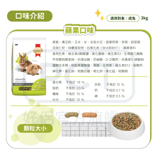 【SmartHeart 慧心】寶貝兔子飼料-覆盆子口味 3KG(兔飼料/成兔)