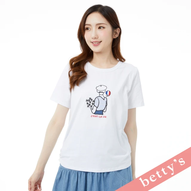 betty’s 貝蒂思 背影捧花女孩刺繡短袖T-shirt(白色)