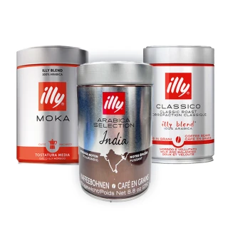【illy】咖啡豆/咖啡粉任選3罐(250g/罐; 中度烘培豆/MOKA咖啡粉/印度風味豆)