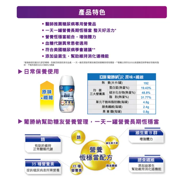 【亞培】任選-葡勝納菁選糖尿病營養品-原味+纖維/香草口味 200ml x24入(低GI、糖尿病適用 戴姿穎代言)