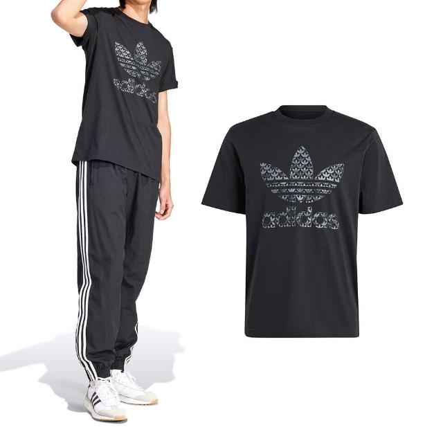 【adidas 愛迪達】Mono Tee 男款 黑色 經典 三葉草 棉質 上衣 T恤 短袖 IS0176