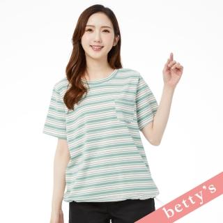 【betty’s 貝蒂思】繽紛橫條紋抽繩短袖T-shirt(湖水綠)