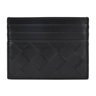 【BOTTEGA VENETA 寶緹嘉】Intrecciato編織小羊皮信用卡包(黑色)