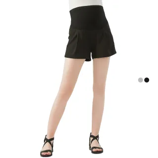 【Gennies 奇妮】高腰無縫修身短褲-黑(孕婦褲 雙口袋 一體成型 無痕褲頭)