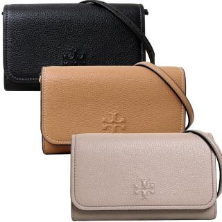 【TORY BURCH】TB 縫線LOGO荔枝紋皮革斜揹包附卡夾(多色任選)