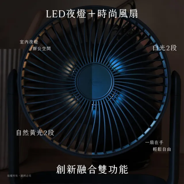 【Romeo羅蜜歐】桌上型4段變速小電風扇 USB充電電扇 LED小夜燈桌扇 USB風扇(高度升降/可置物)