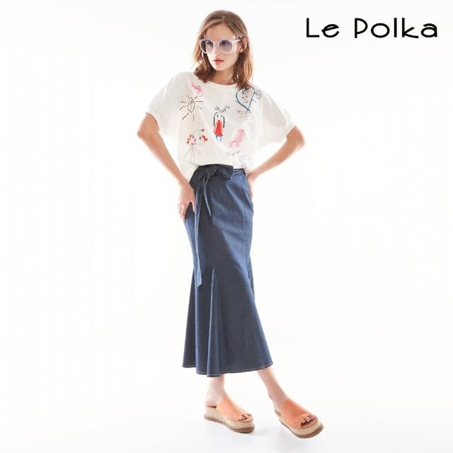 【Le Polka】蝴蝶結綁帶牛仔魚尾長裙-女(丹寧)