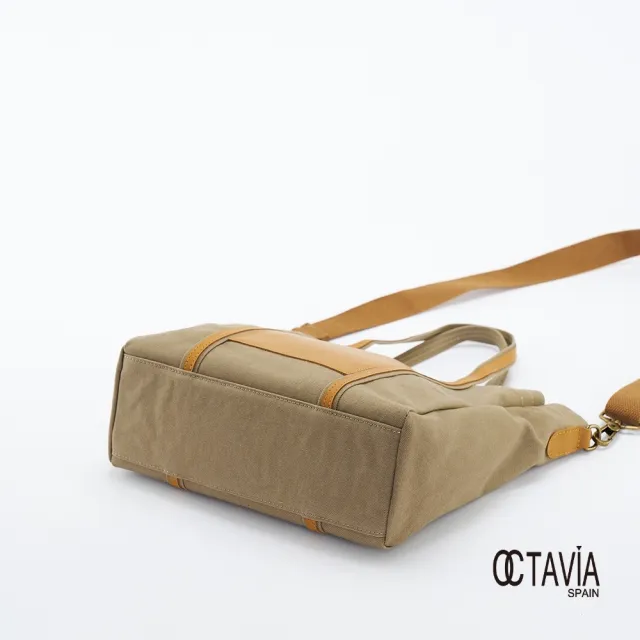 【OCTAVIA 8】雙11 OCTAVIA 8 - 小哆啦 牛皮口袋 厚磅基本款手提肩背帆布包 - 拉拉卡其