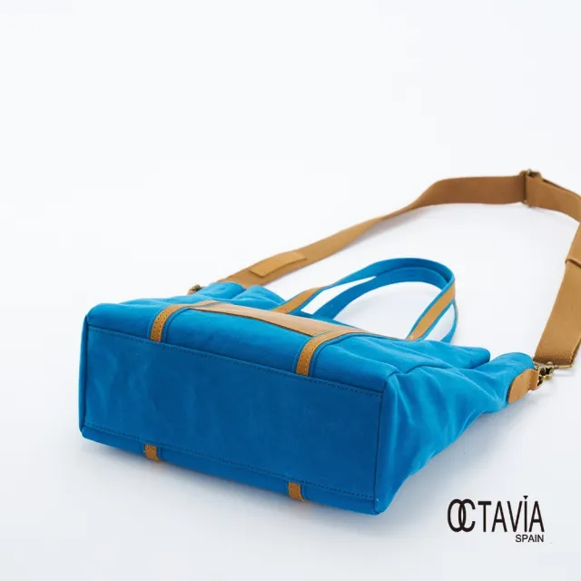 【OCTAVIA 8】雙11 OCTAVIA 8 - 小哆啦 牛皮口袋 厚磅基本款手提肩背帆布包 - 拉拉天藍