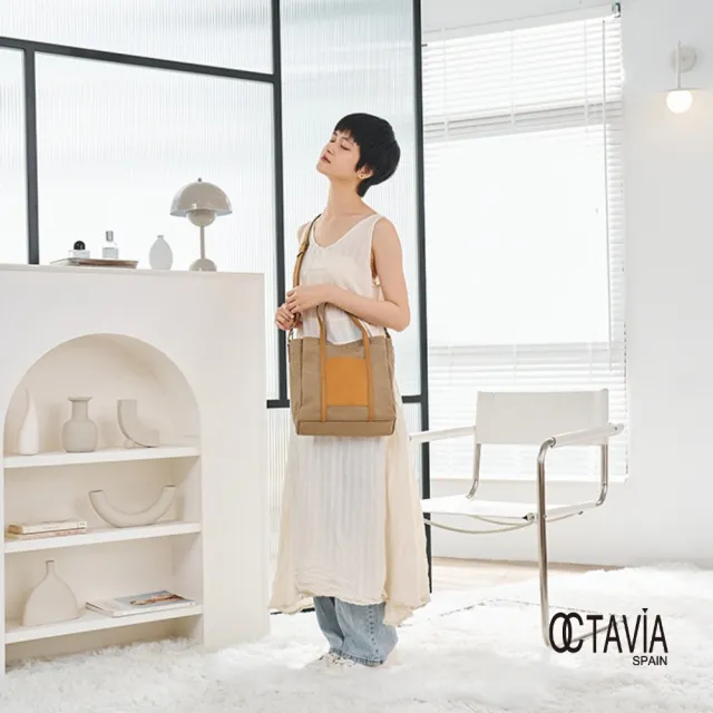 【OCTAVIA 8】雙11 OCTAVIA 8 - 小哆啦 牛皮口袋 厚磅基本款手提肩背帆布包 - 拉拉天藍