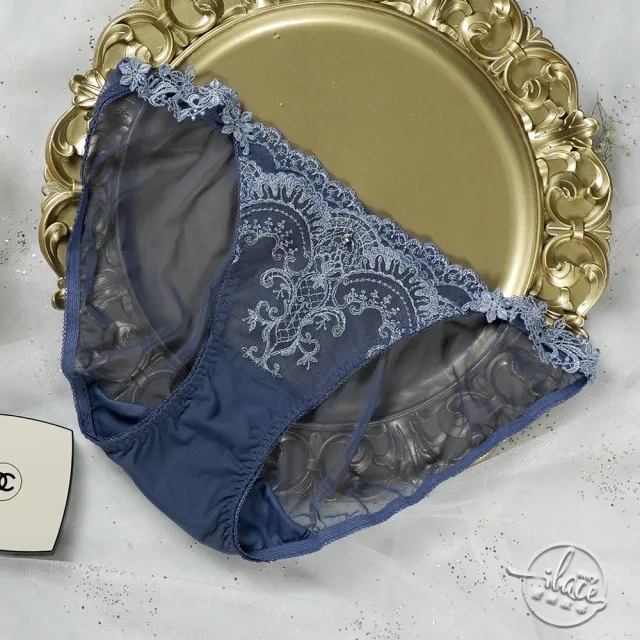 【Lady】傾戀凡爾賽系列 刺繡蕾絲/性感/冰絲內褲/涼感內褲/低腰三角褲 M-XL(宮廷藍、迷情膚)