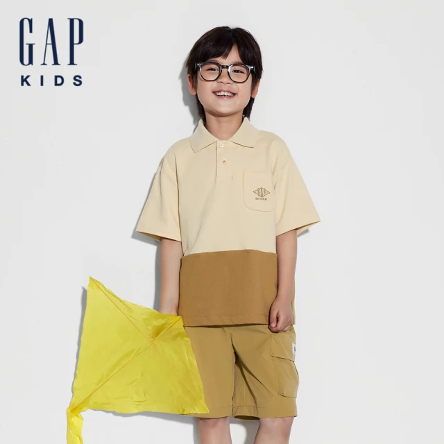 GAP 男童裝 Logo短袖POLO衫-卡其棕撞色(466215)