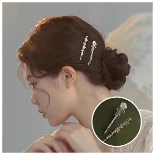 【HaNA 梨花】晨曦柔光．水鑽玫瑰莊園迷你髮夾一對入(髮夾 邊夾 馬尾扣 馬尾夾)